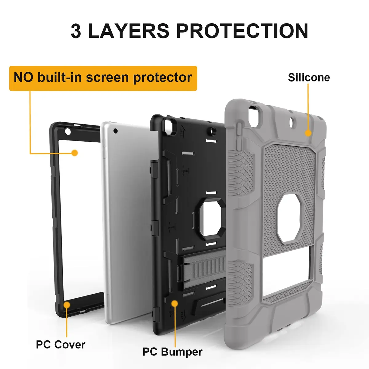 rantice iPad Case, Hybrid Shockproof Rugged Drop Protection Cover with Kickstand for 10.2'' iPad (2021/2020/2019) (Gray+Black) | Drop & Bump Safe - view 2