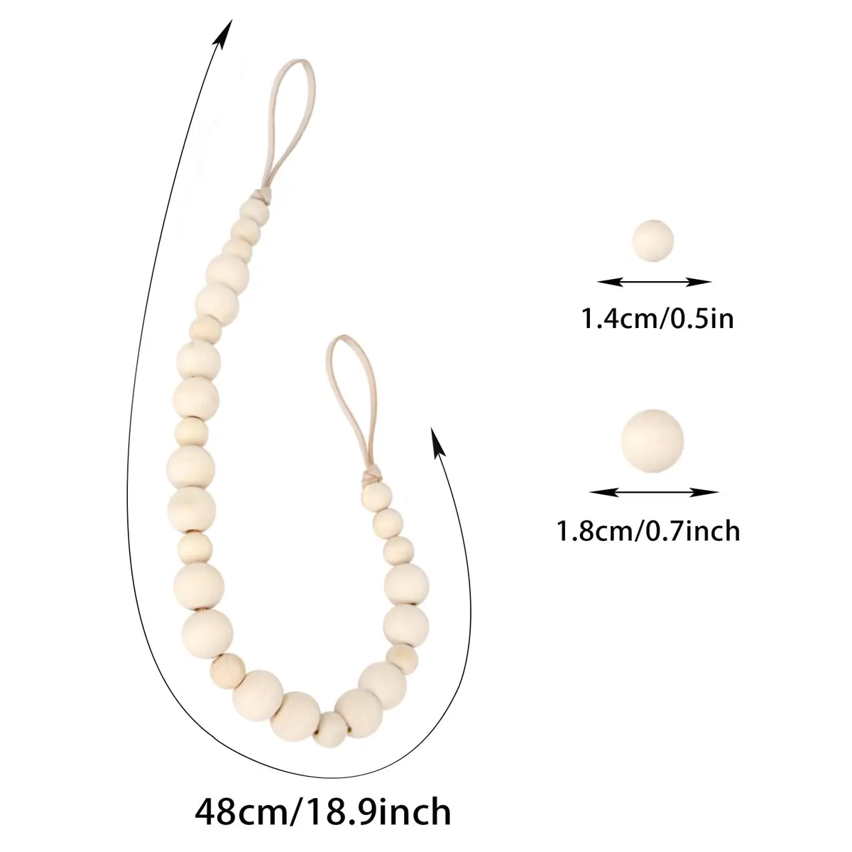 OCIOLI Wood Bead Curtain Tiebacks with Hooks, 18.9" Boho Curtain Holdbacks (2-Pack, Wood Color) - view 6