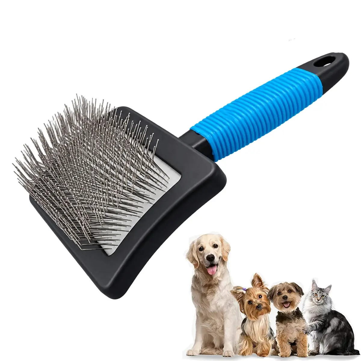 DSKRUI Long Haired Dog Brush with 1-Inch Stainless Steel Pins | Gentle Detangling & Shedding Control - main product image