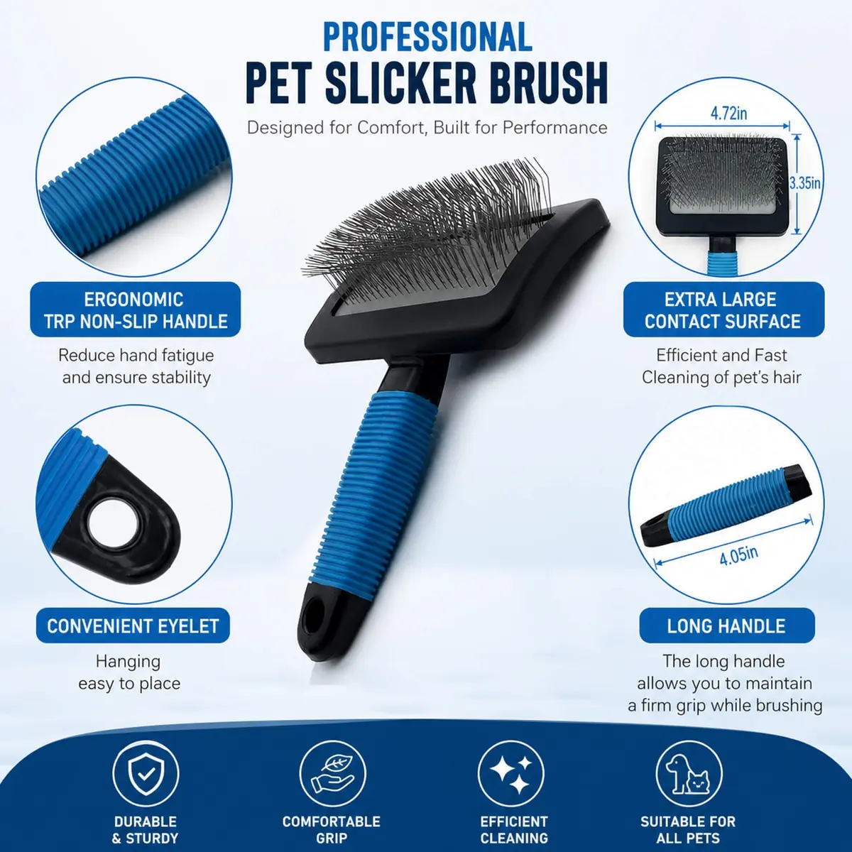 DSKRUI Long Haired Dog Brush with 1-Inch Stainless Steel Pins | Gentle Detangling & Shedding Control - view 7