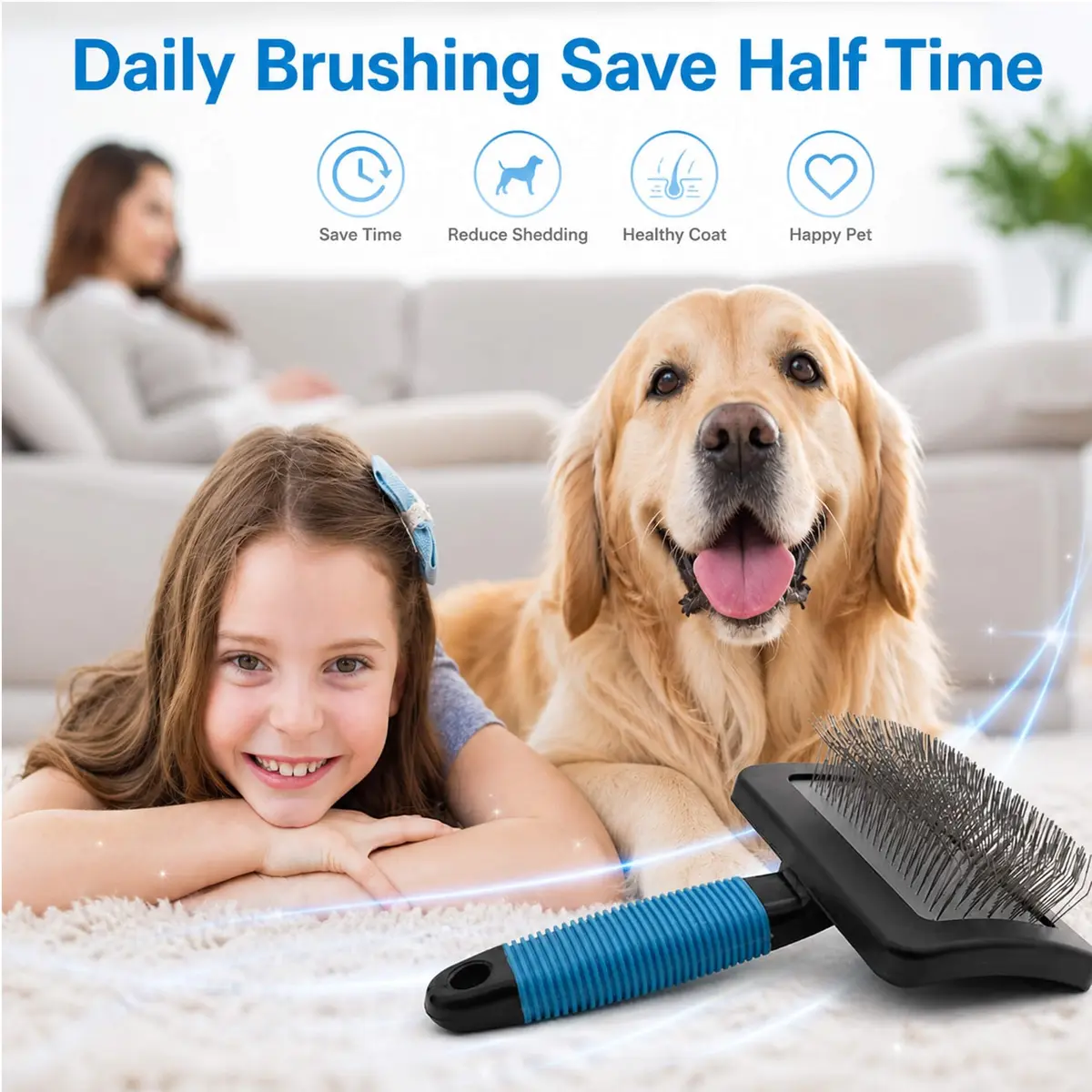 DSKRUI Long Haired Dog Brush with 1-Inch Stainless Steel Pins | Gentle Detangling & Shedding Control - view 4