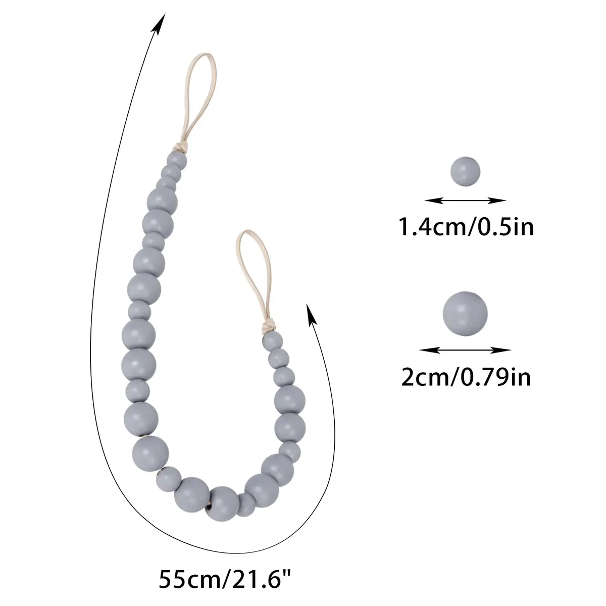 OCIOLI Grey Wood Bead Curtain Tiebacks with Hooks - 2 Pack | Boho Decor for Bedroom & Nursery - view 6