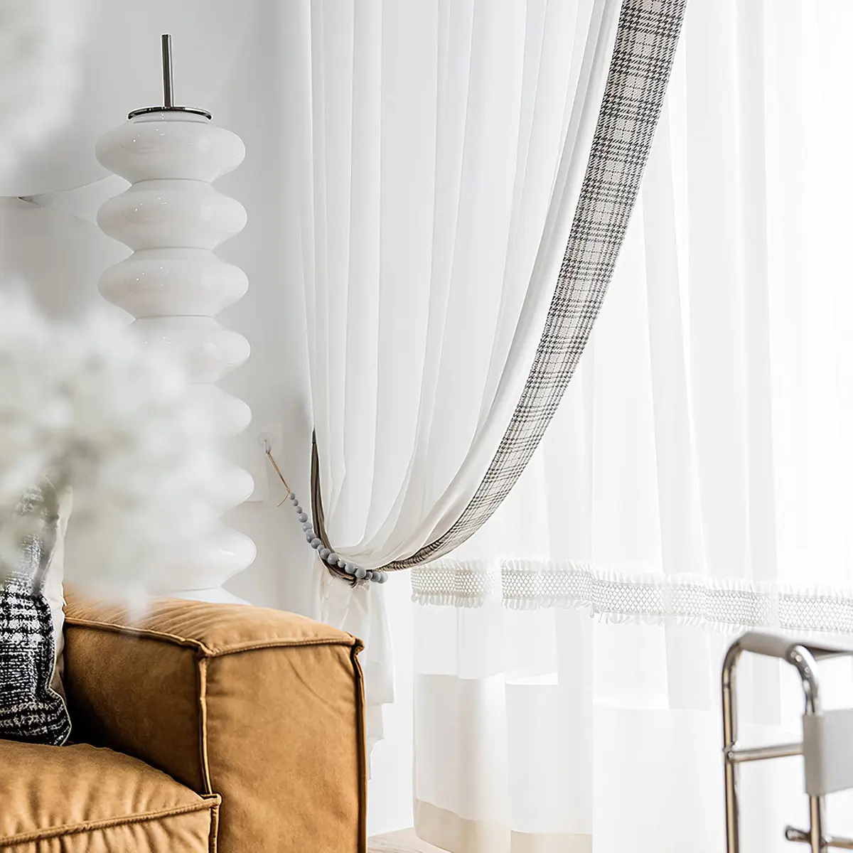 OCIOLI Grey Wood Bead Curtain Tiebacks with Hooks - 2 Pack | Boho Decor for Bedroom & Nursery - view 7