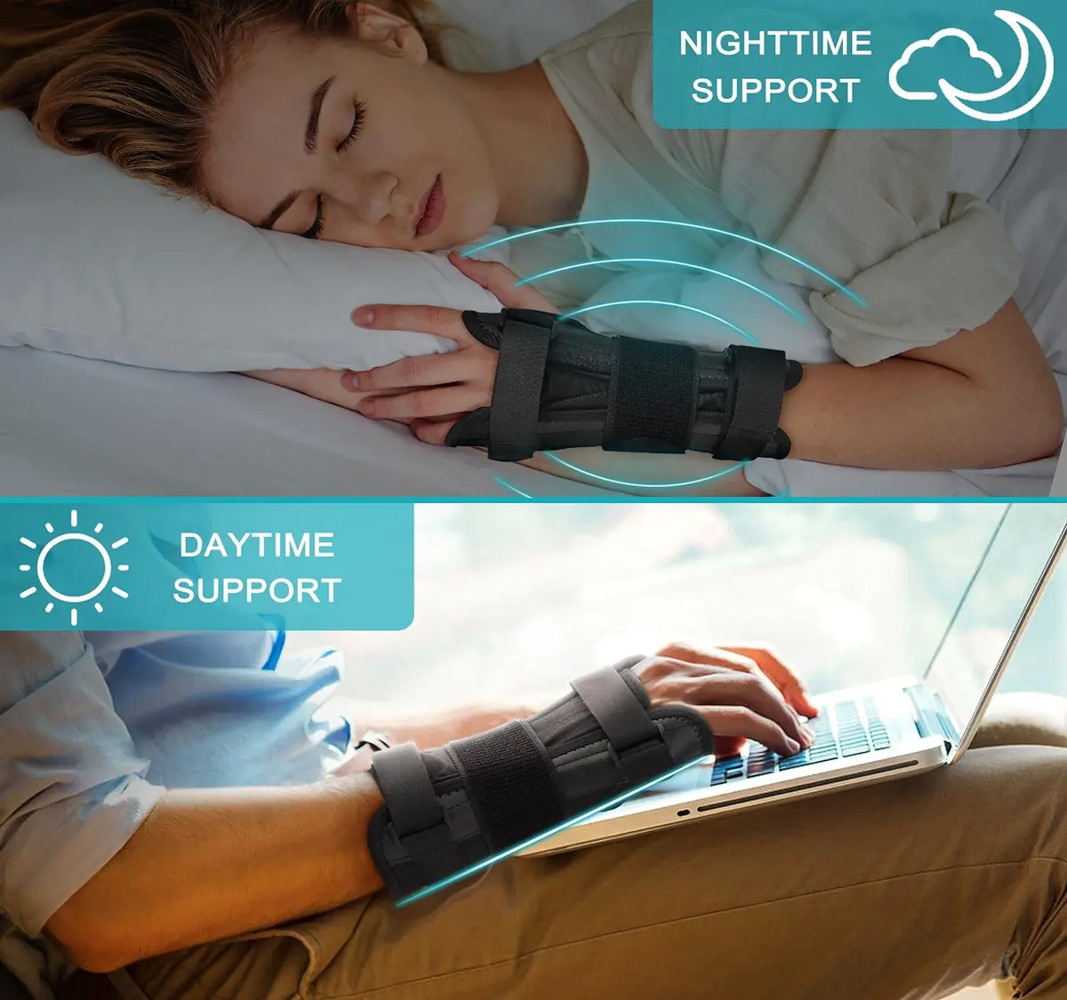 PKSTONE Carpal Tunnel Wrist Brace S/M (Black) | Adjustable Support for Left & Right Hand - view 7