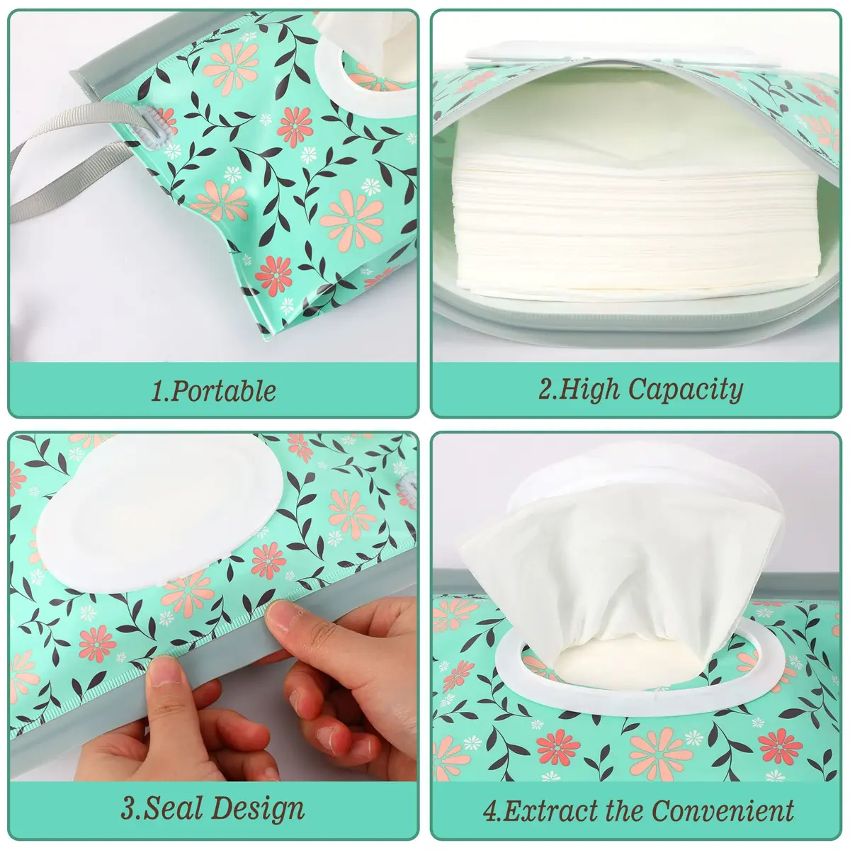 FEBSNOW 2 Pack Baby Wipe Dispenser, Portable Refillable Wet Wipe Holder | Keeps Wipes Moist for On-the-Go - view 3