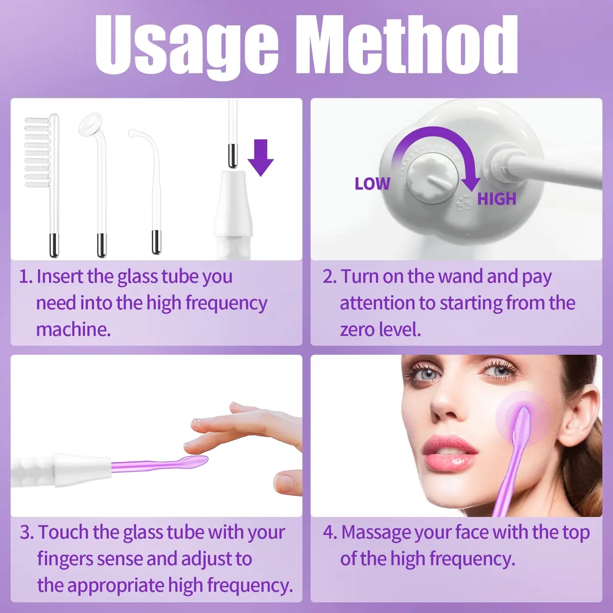 UUPAS High Frequency Facial Wand with 4 Violet Glass Electrodes | Portable Handheld Skin Therapy Device - view 7