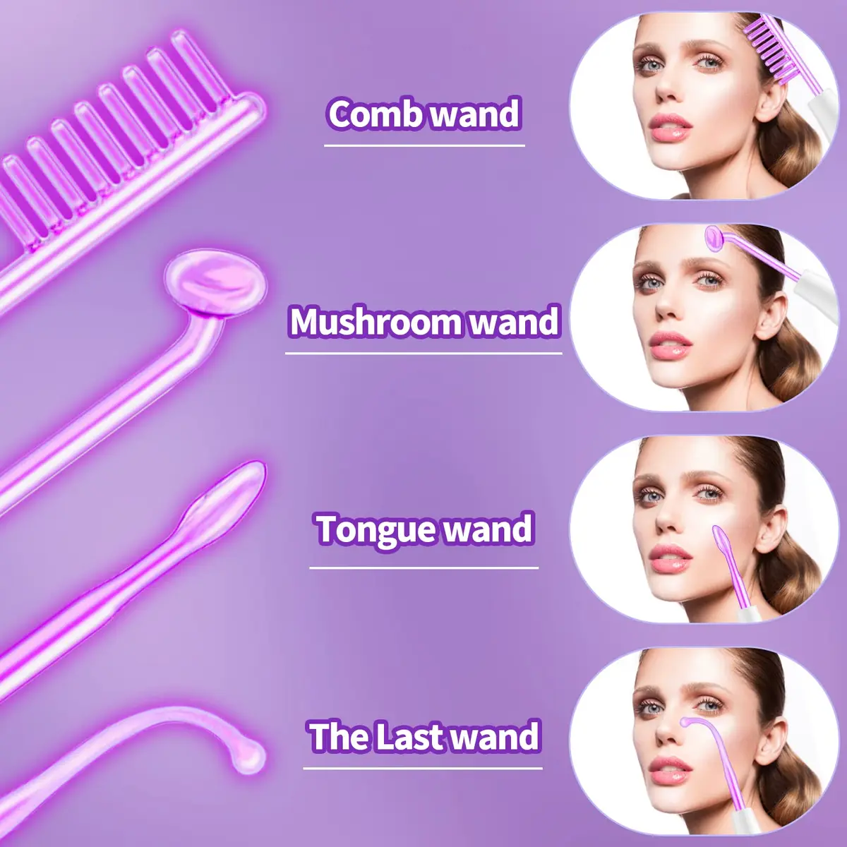 UUPAS High Frequency Facial Wand with 4 Violet Glass Electrodes | Portable Handheld Skin Therapy Device - view 3