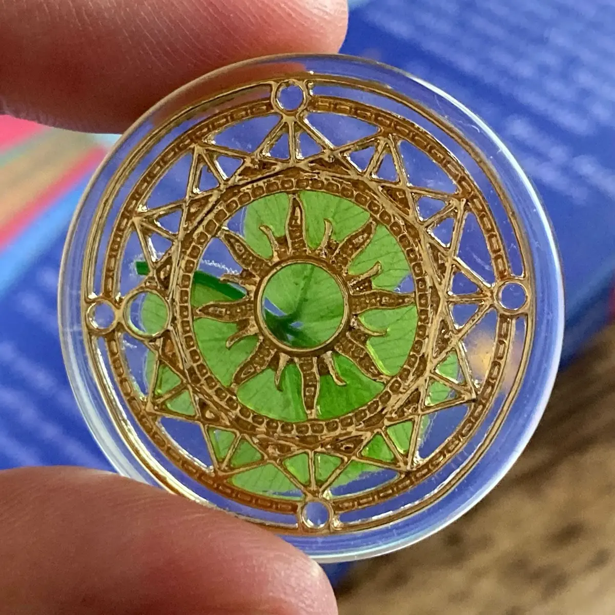 Kin-Hebi Four Leaf Clover Good Luck Pocket Token 1.25” | Preserved Lucky Charm with Metal Ornament - view 4