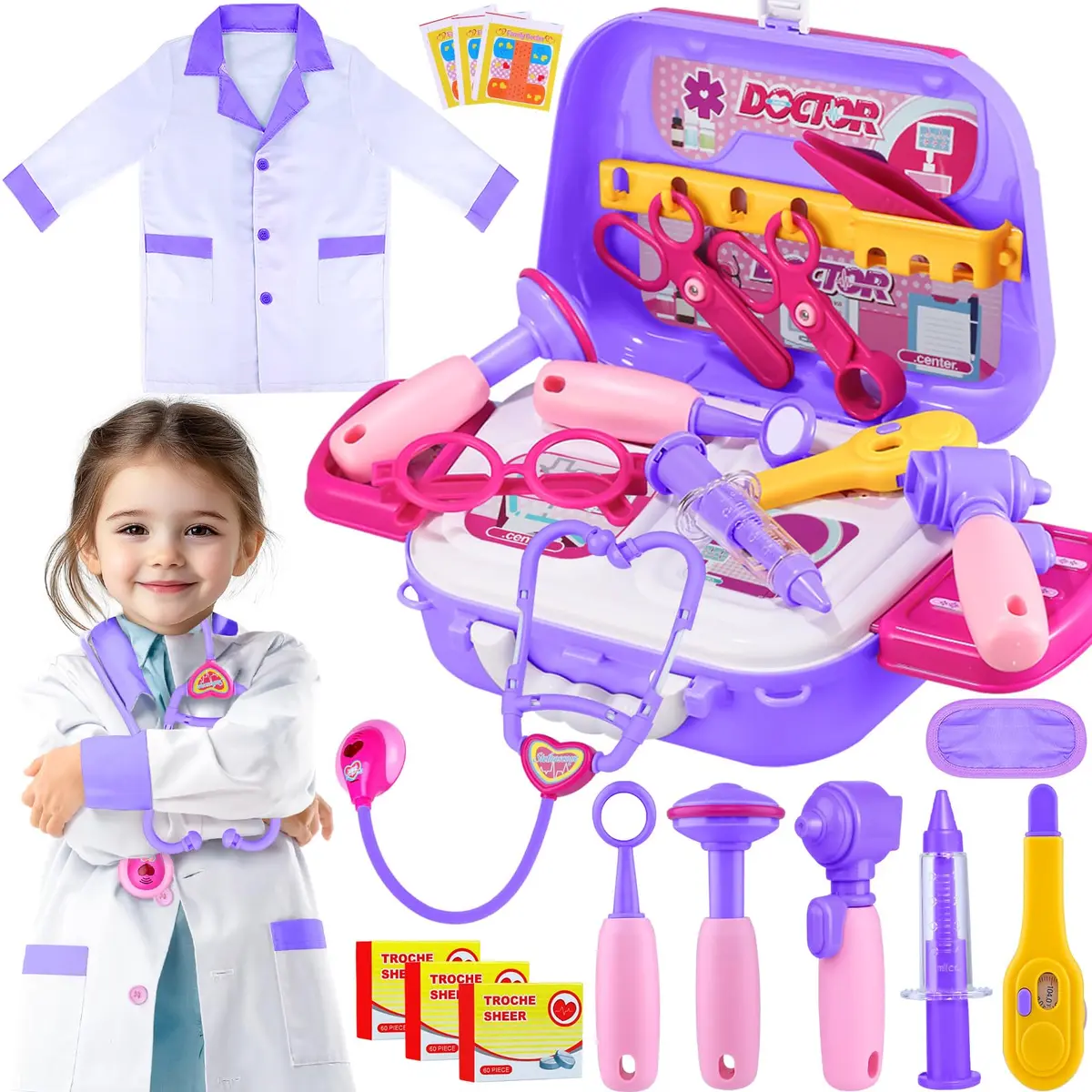 GINMIC Doctor Kit for Kids 3-7 | 22 Pieces Pretend Play Medical Set with Costume & Heartbeat Sound - main product image