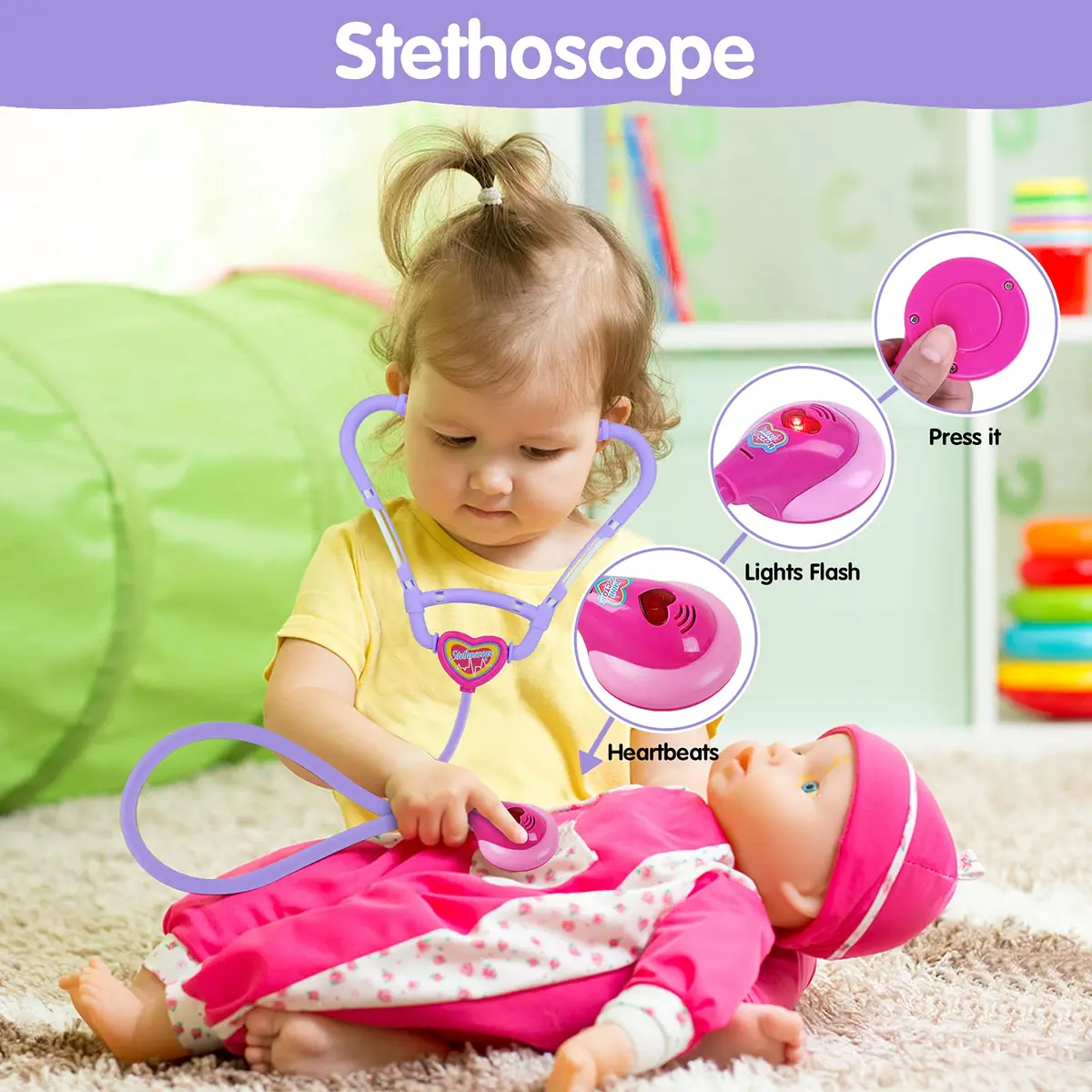 GINMIC Doctor Kit for Kids 3-7 | 22 Pieces Pretend Play Medical Set with Costume & Heartbeat Sound - view 6