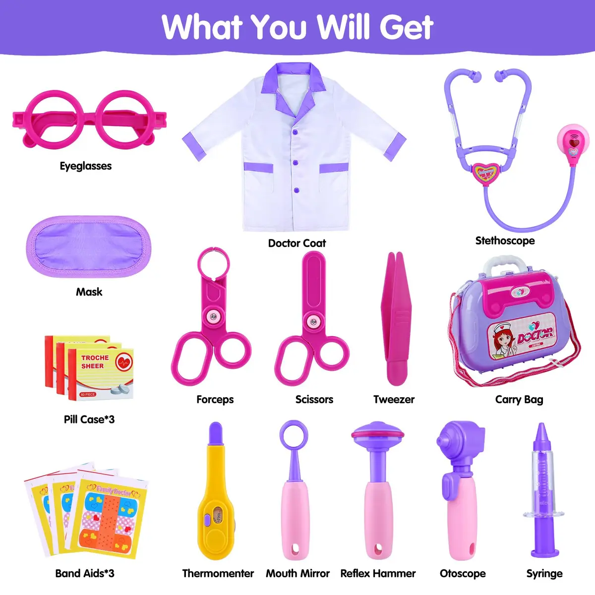GINMIC Doctor Kit for Kids 3-7 | 22 Pieces Pretend Play Medical Set with Costume & Heartbeat Sound - view 2
