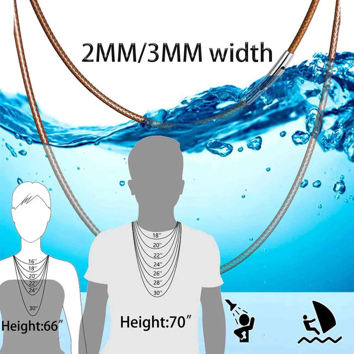IOYYIO Waterproof Leather Necklace 16-42" | Minimalist, Durable, Waterproof - view 3