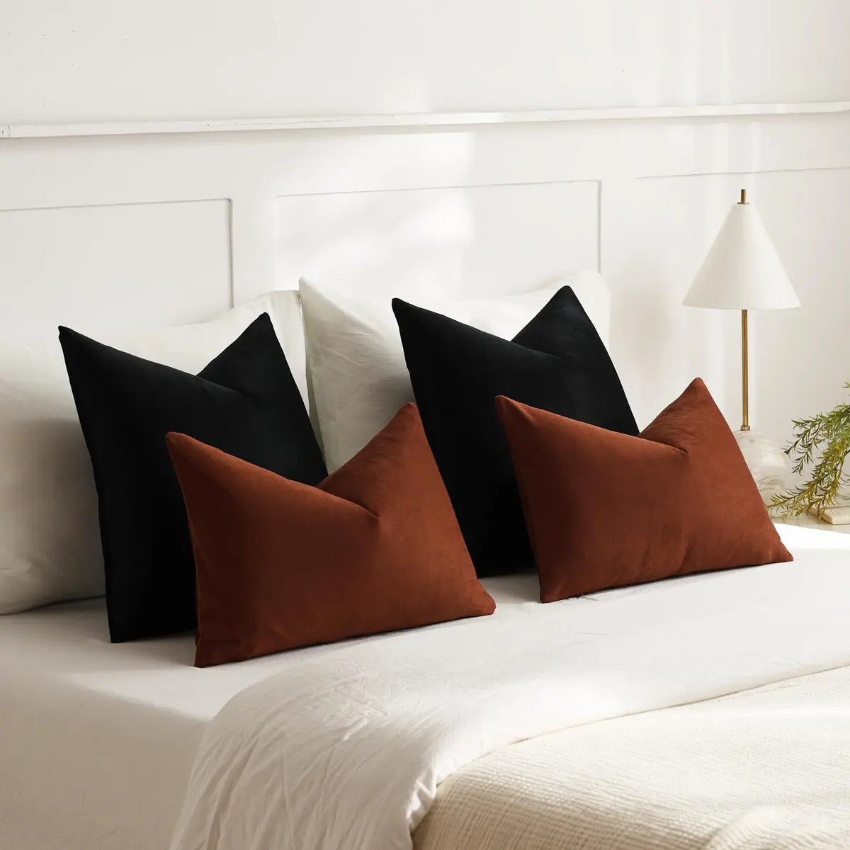 DEZENE Euro Sham Covers 26x26 in Black | Luxurious Velvet Square Pillow Cases (26x26 inches) - view 5