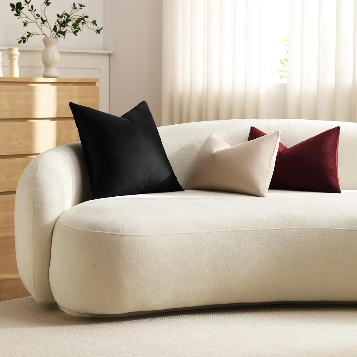 DEZENE Euro Sham Covers 26x26 in Black | Luxurious Velvet Square Pillow Cases (26x26 inches) - view 6