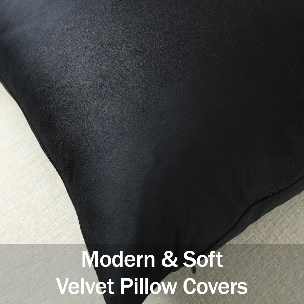 DEZENE Euro Sham Covers 26x26 in Black | Luxurious Velvet Square Pillow Cases (26x26 inches) - view 2