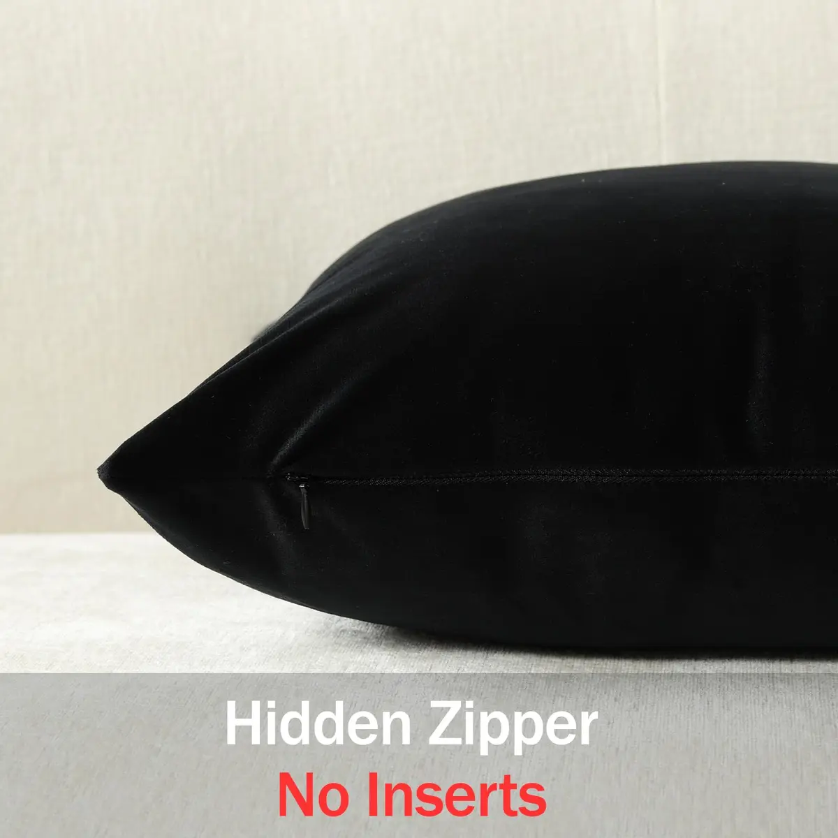 DEZENE Euro Sham Covers 26x26 in Black | Luxurious Velvet Square Pillow Cases (26x26 inches) - view 3