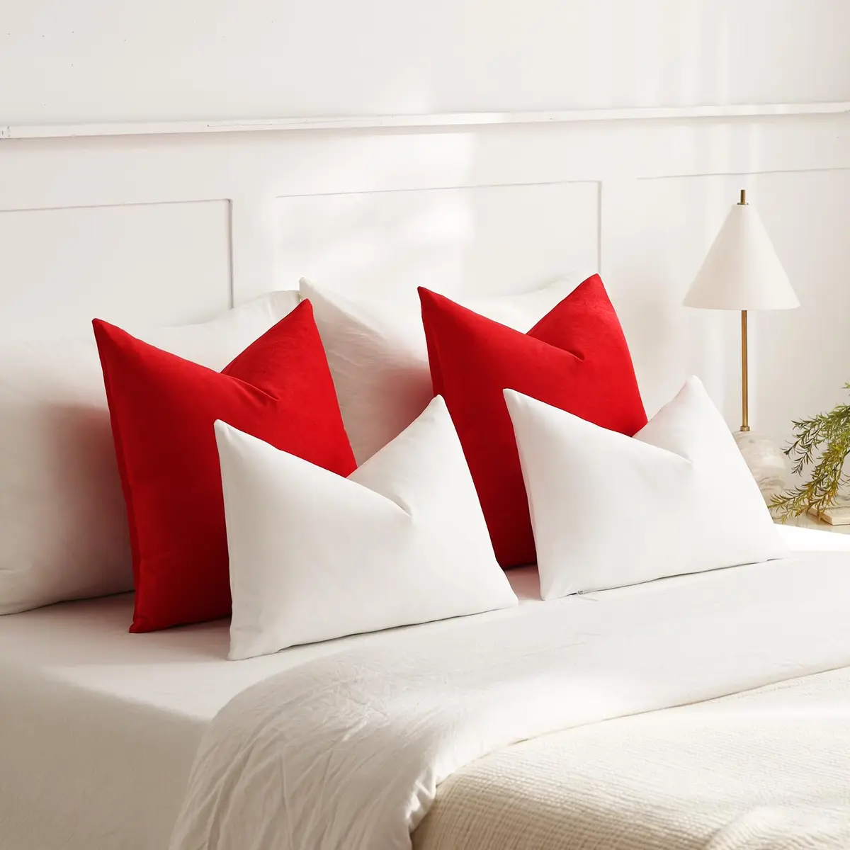 DEZENE Euro Sham Covers 26x26 Christmas Red | Luxurious Velvet Square Pillow Cases - view 5