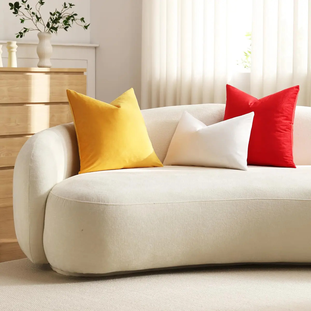 DEZENE Euro Sham Covers 26x26 Christmas Red | Luxurious Velvet Square Pillow Cases - view 6