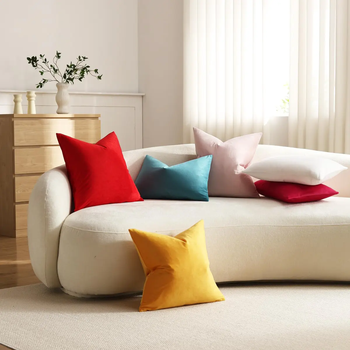 DEZENE Euro Sham Covers 26x26 Christmas Red | Luxurious Velvet Square Pillow Cases - view 7