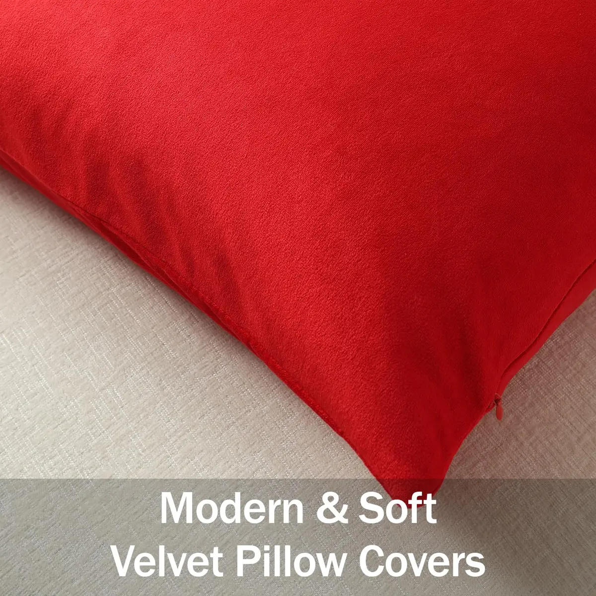 DEZENE Euro Sham Covers 26x26 Christmas Red | Luxurious Velvet Square Pillow Cases - view 2