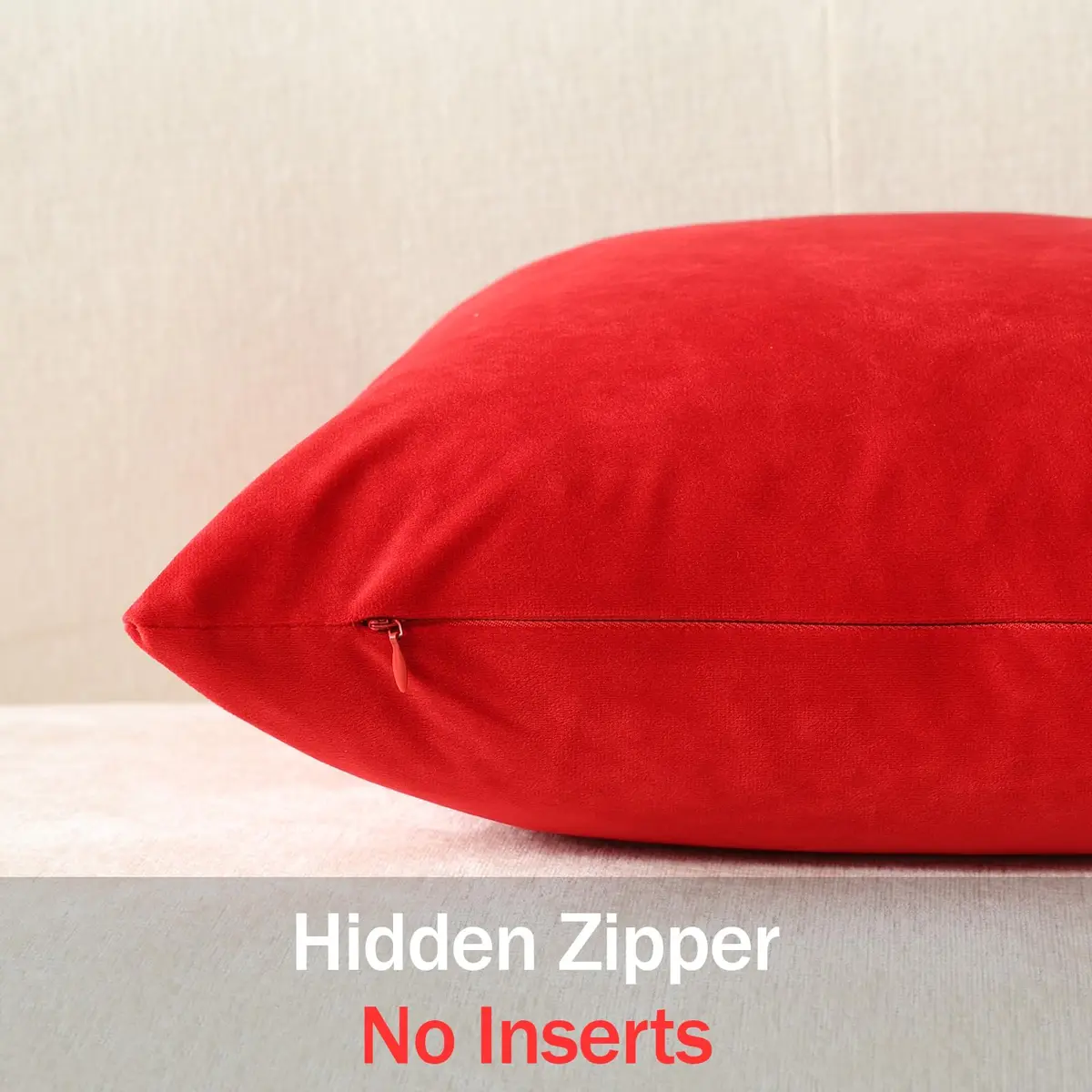 DEZENE Euro Sham Covers 26x26 Christmas Red | Luxurious Velvet Square Pillow Cases - view 3