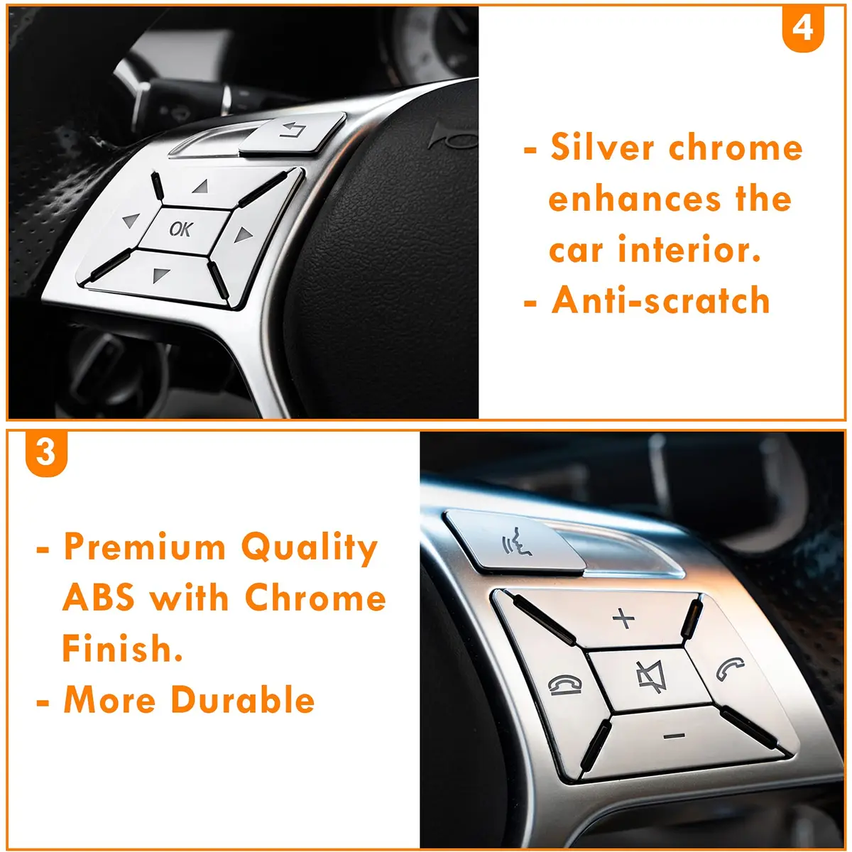 Moonlinks Chrome Square Steering Wheel Button Covers 12-Pack | Interior Trim for Mercedes A B C E G SL GL GLA CLA GLK SLK CLS Class - view 5