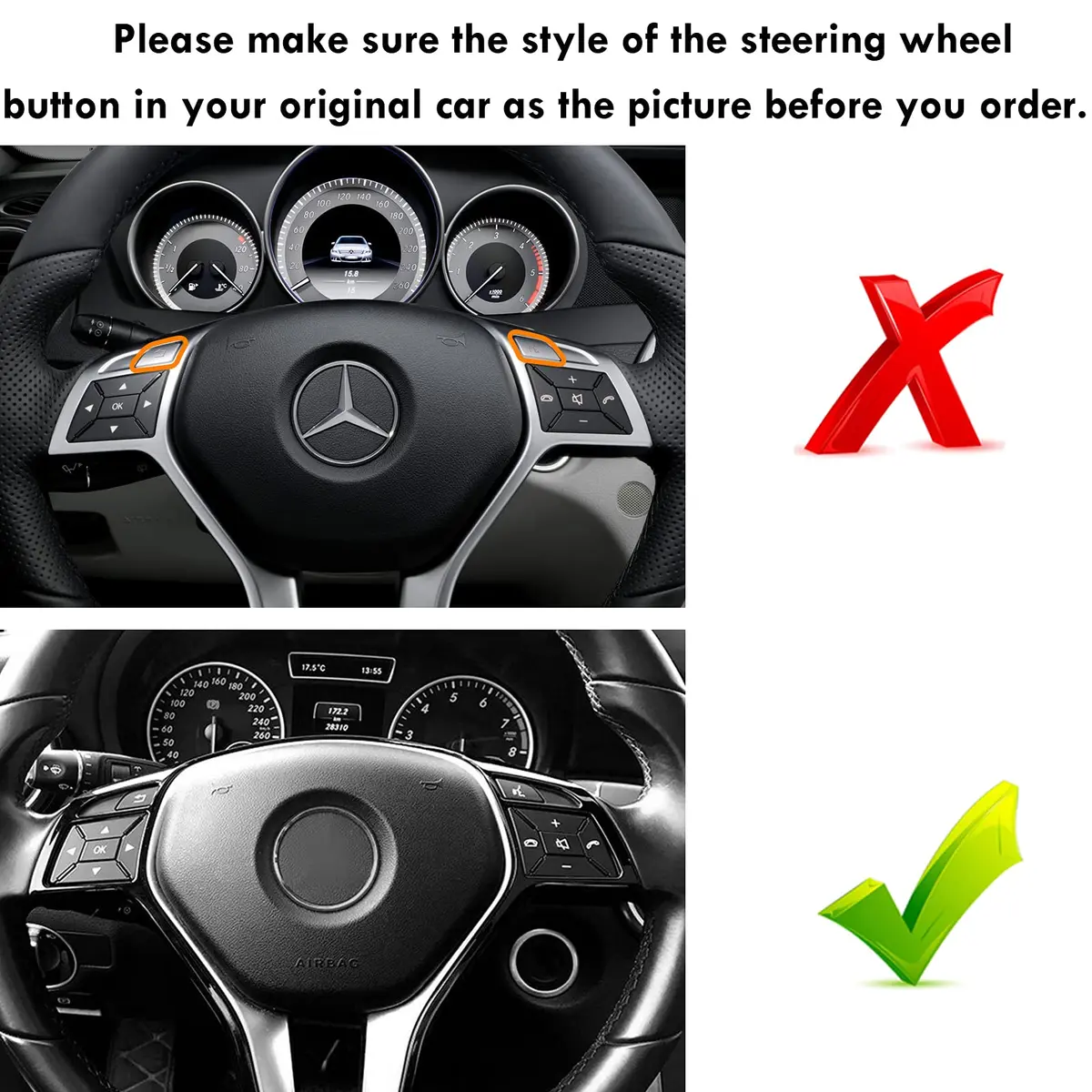 Moonlinks Chrome Square Steering Wheel Button Covers 12-Pack | Interior Trim for Mercedes A B C E G SL GL GLA CLA GLK SLK CLS Class - view 2