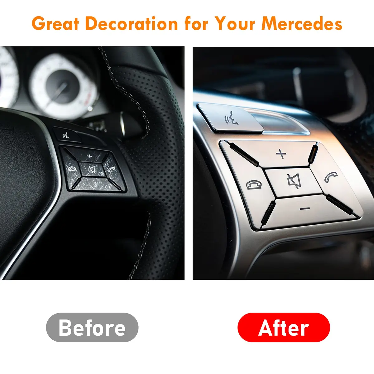 Moonlinks Chrome Square Steering Wheel Button Covers 12-Pack | Interior Trim for Mercedes A B C E G SL GL GLA CLA GLK SLK CLS Class - view 3