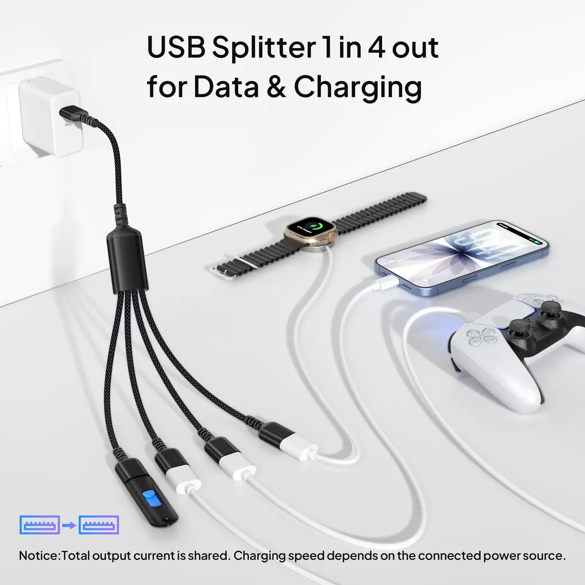 Elebase 1ft 4-Port USB-A Splitter Cable | Connect More Peripherals Instantly - view 2