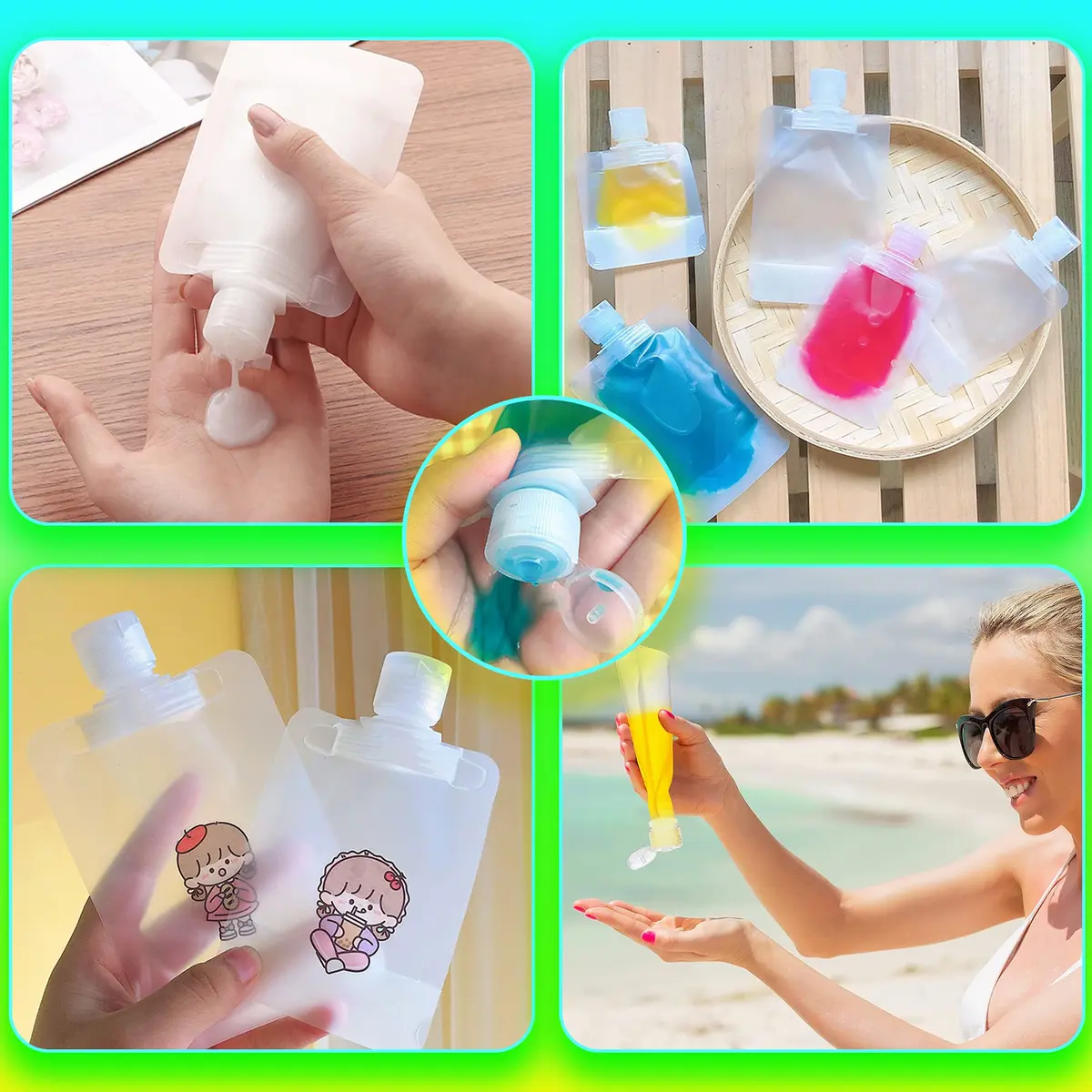 CKLJTL Portable Travel Fluid Makeup Packing Bag 10 Pcs (30ml, 50ml, 100ml) | Refillable Cosmetic Pouch Set - view 5