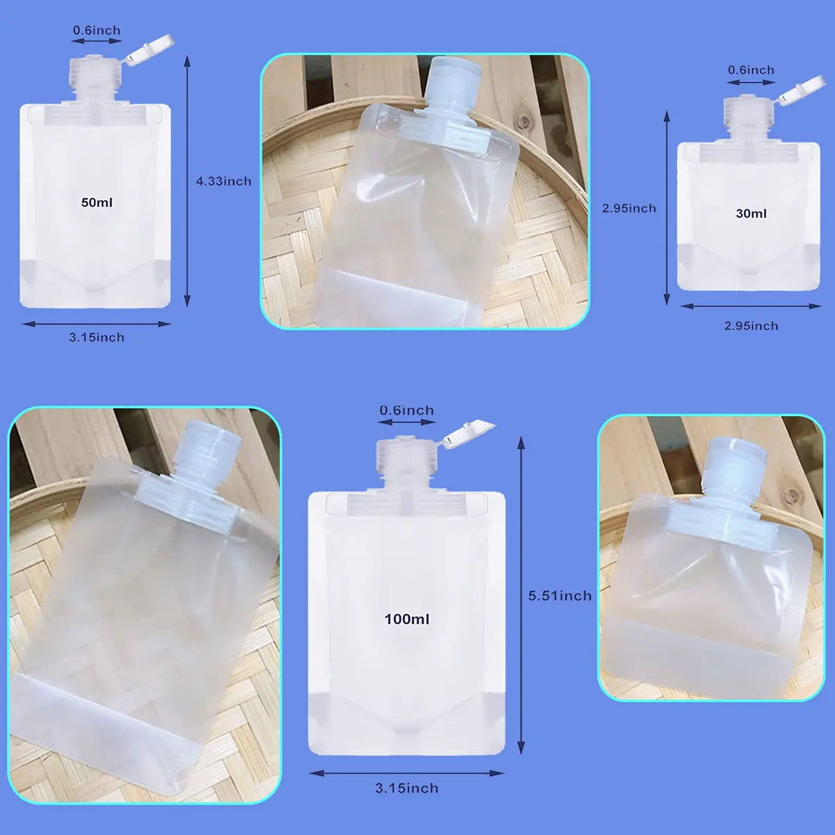 CKLJTL Portable Travel Fluid Makeup Packing Bag 10 Pcs (30ml, 50ml, 100ml) | Refillable Cosmetic Pouch Set - view 2