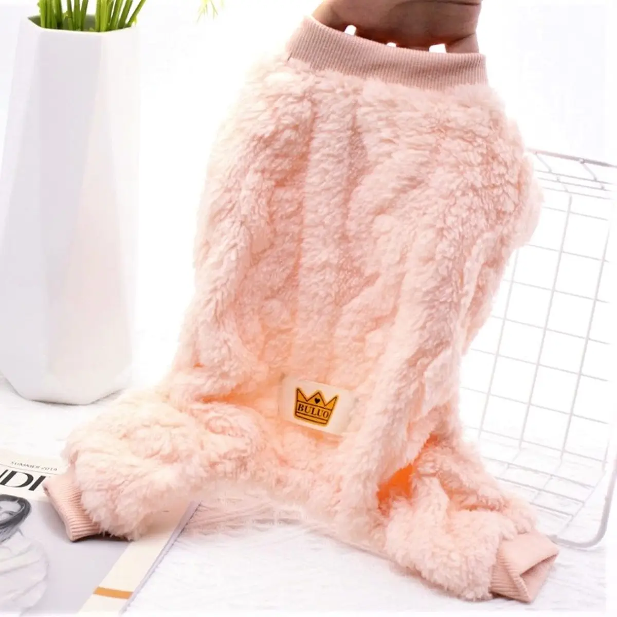 Loyanyy Plush Dog Pajamas for Cold Weather | Soft & Warm Pet Jumpsuit in Pink, X-Large - view 2