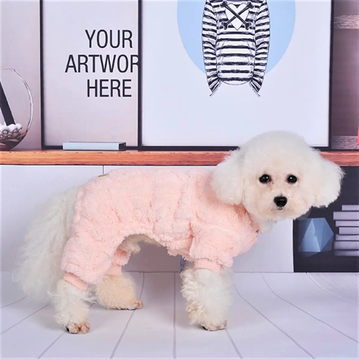 Loyanyy Plush Dog Pajamas for Cold Weather | Soft & Warm Pet Jumpsuit in Pink, X-Large - view 3