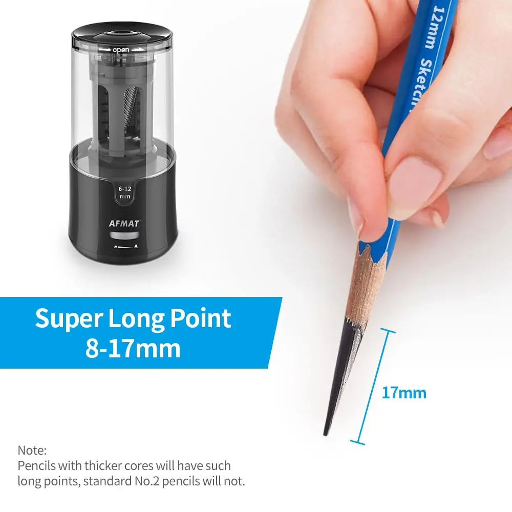 AFMAT PSA6 Electric Long Point Pencil Sharpener for Artist, Fast Sharpen & Auto Stop, 8-17mm Super Long Point, Professional Artist Plug-in for φ6-12mm Pencils - view 2