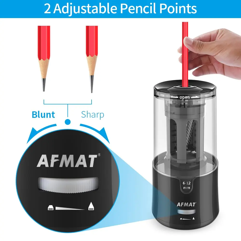 AFMAT PSA6 Electric Long Point Pencil Sharpener for Artist, Fast Sharpen & Auto Stop, 8-17mm Super Long Point, Professional Artist Plug-in for φ6-12mm Pencils - view 3