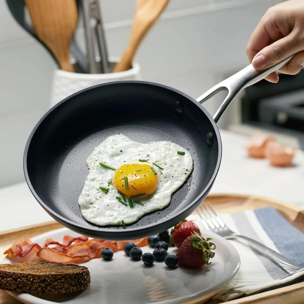 KitchenAid Hard Anodized Induction Nonstick Frying Pan Set With Lid, 8 & 10 Inch Skillets, 2.27 kg (5 lb) | Durable, Even Heating, Dishwasher & Oven Safe - view 6