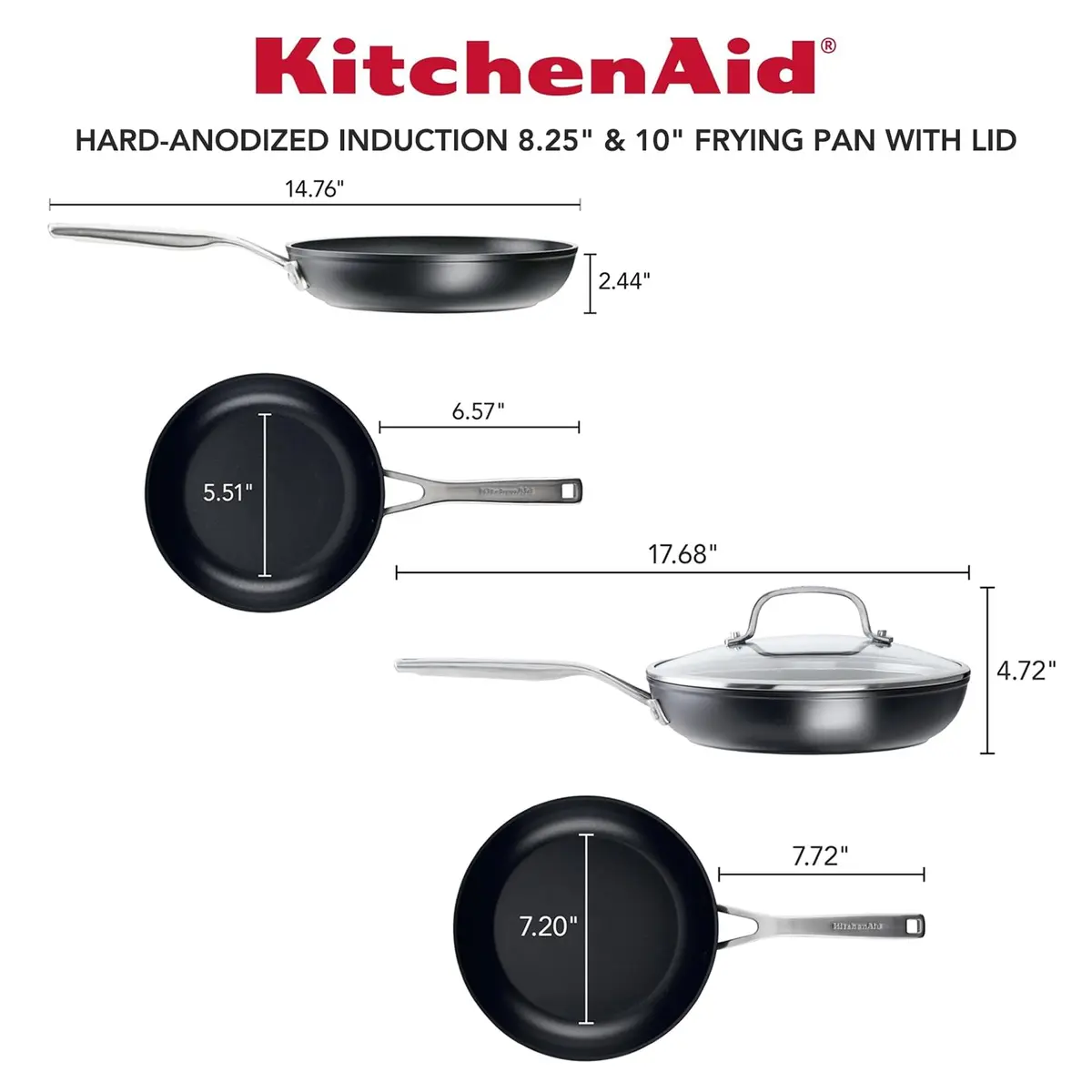 KitchenAid Hard Anodized Induction Nonstick Frying Pan Set With Lid, 8 & 10 Inch Skillets, 2.27 kg (5 lb) | Durable, Even Heating, Dishwasher & Oven Safe - view 2