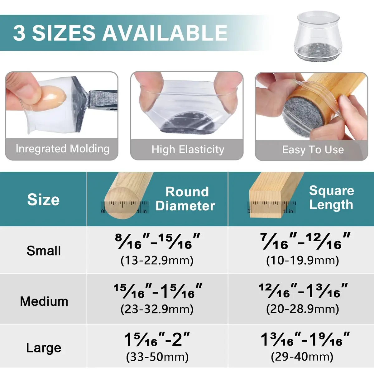 Ansible 24 Pcs Chair Leg Floor Protectors Round | Silicone Felt Furniture Pads for Hardwood Floors - view 5
