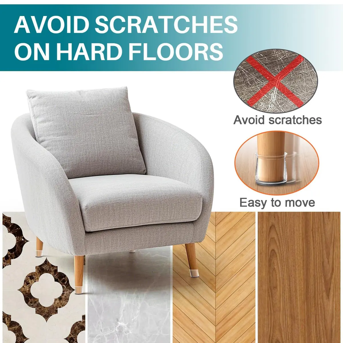 Ansible 24 Pcs Chair Leg Floor Protectors Round | Silicone Felt Furniture Pads for Hardwood Floors - view 2