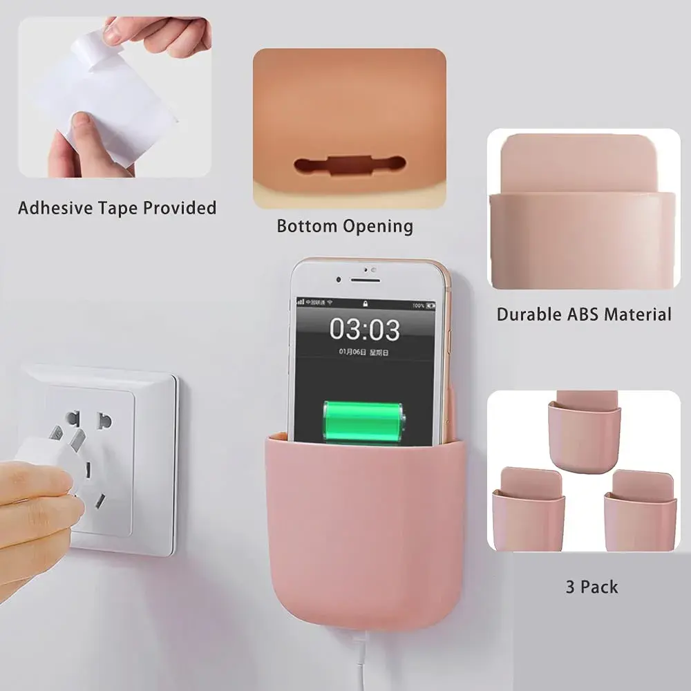 LVYOUIF Pink 3 Pack Remote Control Holder Wall Mount | Organizer for Phones, Pens, Office Supplies - view 3