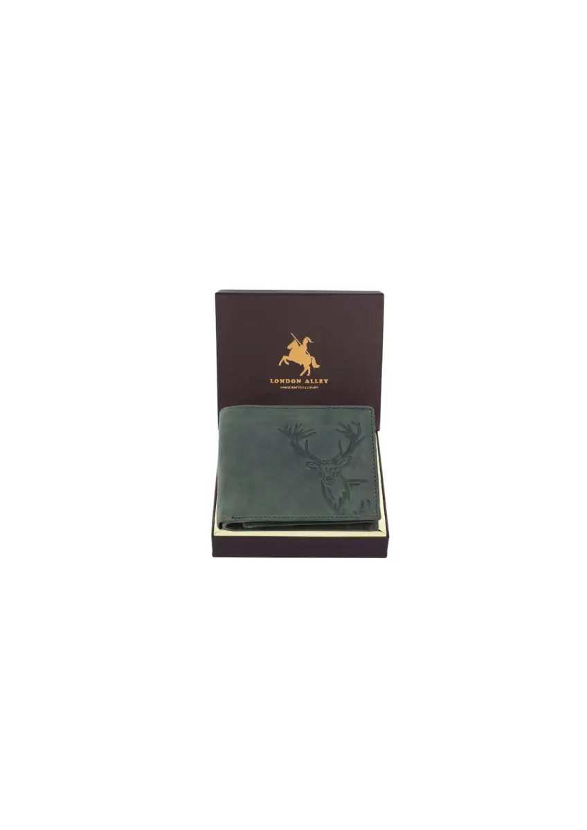 LONDON ALLEY Vintage Green Bi-Fold Leather Wallet | RFID Blocking, Genuine Leather, 14 Pockets - main product image