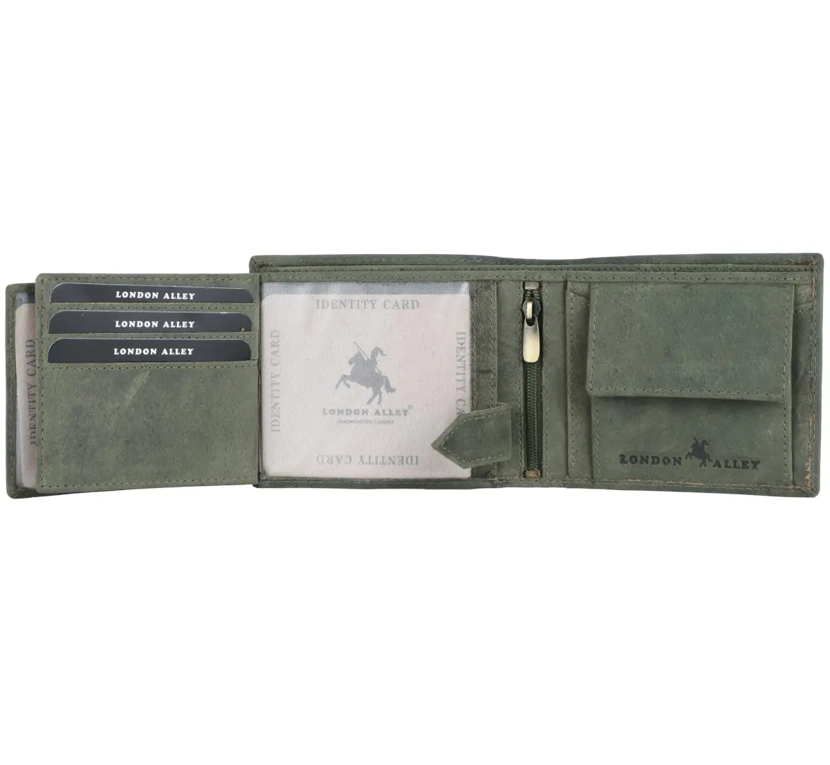 LONDON ALLEY Vintage Green Bi-Fold Leather Wallet | RFID Blocking, Genuine Leather, 14 Pockets - view 5