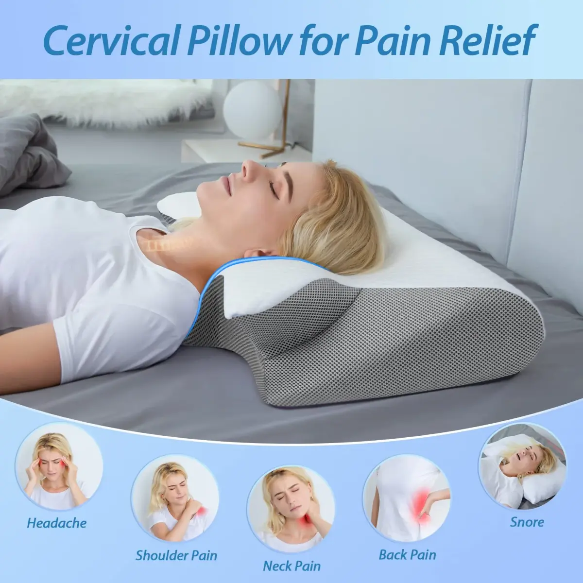 HOMCA Memory Foam Cervical Pillow 60cm (23.6") x 40cm (15.7") x 12cm (4.7") | CertiPUR-US Certified for Neck Pain Relief - view 2
