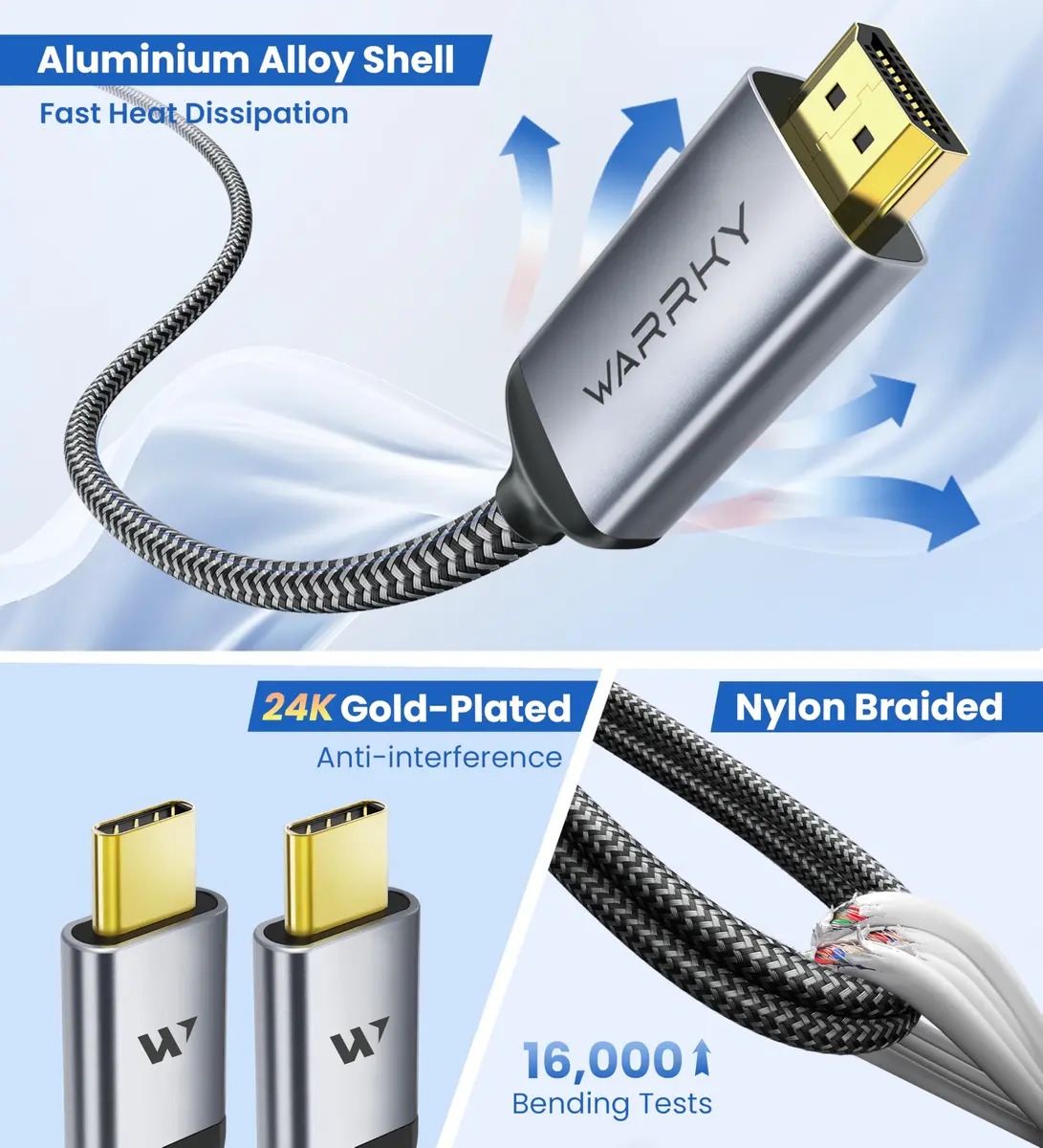 Warrky USB C to HDMI Cable 1m (3.3ft) 4K@60Hz HDR | High-Speed Data Transmission for Laptops and Phones - view 6