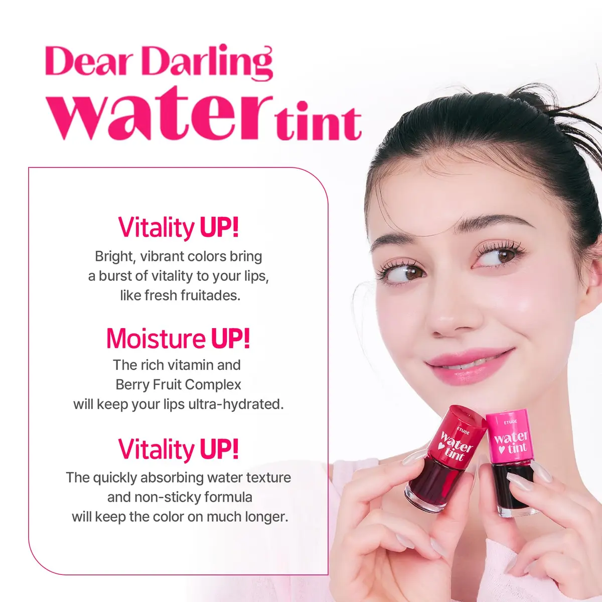 ETUDE Dear Darling Water Tint Lip and Cheek Stain, Strawberry Ade, 9g | Smudge-Proof & Long-Lasting Lip & Cheek Color - view 2