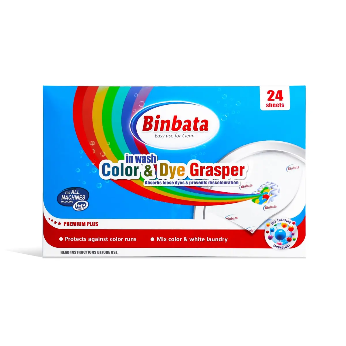 Binbata Color Grasper Laundry Sheets 24 Count | Prevents Dye Bleeding & Discoloration - main product image