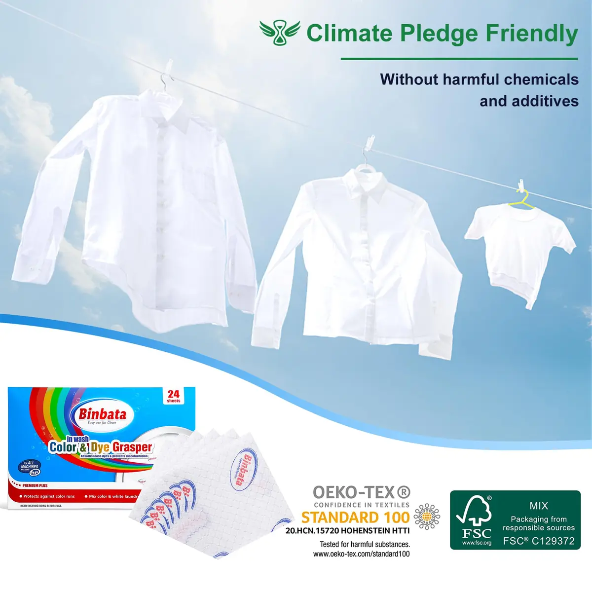 Binbata Color Grasper Laundry Sheets 24 Count | Prevents Dye Bleeding & Discoloration - view 6