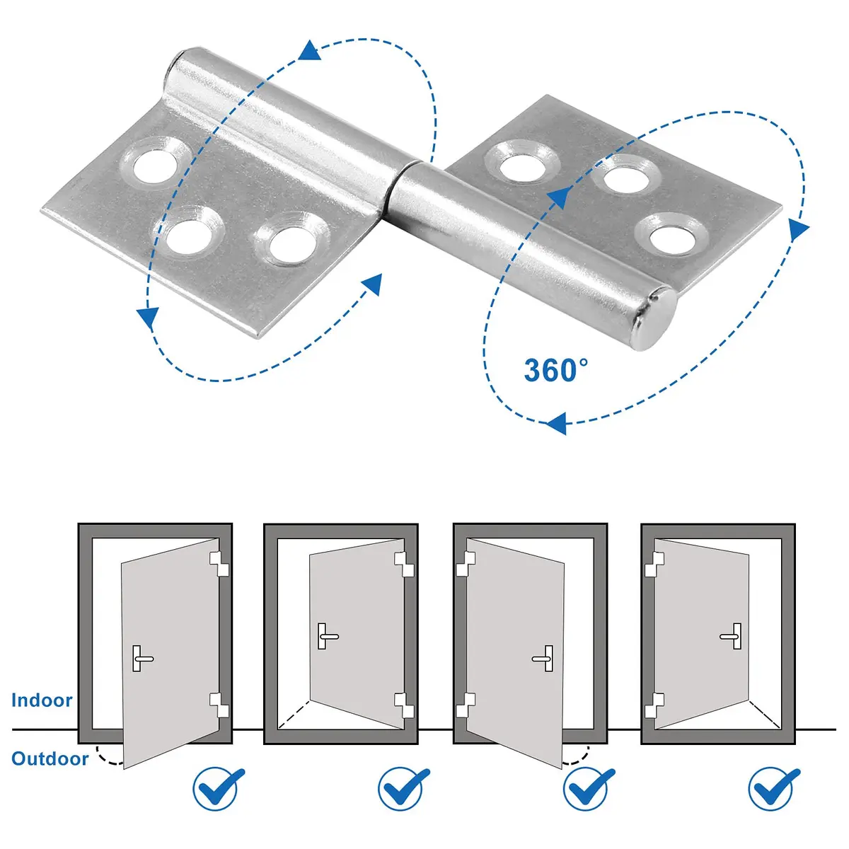 Bonsicoky 3 Inch Lift Off Hinges, 4Pcs | 73mm (2.87") Stainless Steel Detachable Door Hinges - view 6