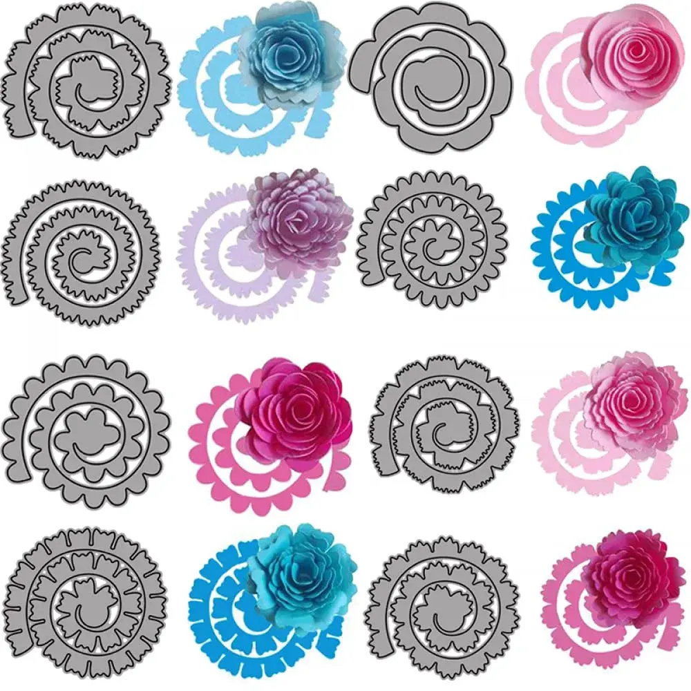 CYFUN DESIGN 8Pcs 3D Flowers Spiral Metal Cutting Dies Set | For Card Making & Scrapbooking - main product image