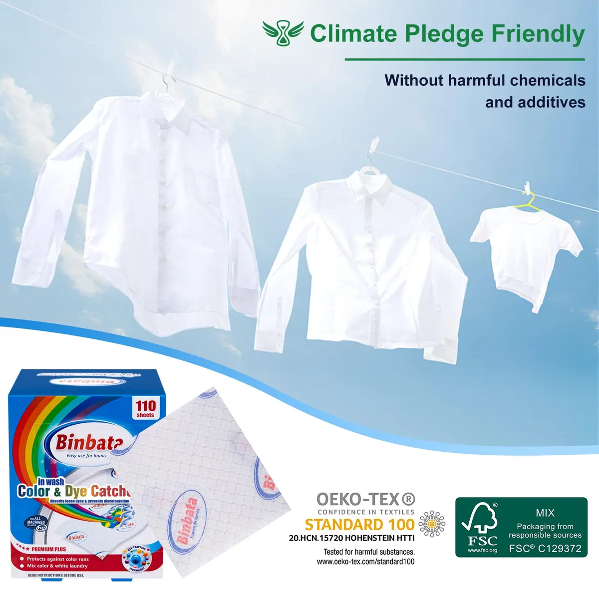 Binbata Color Grasper Sheets 110 Count | Prevents Dye Bleeding & Color Transfer - view 6